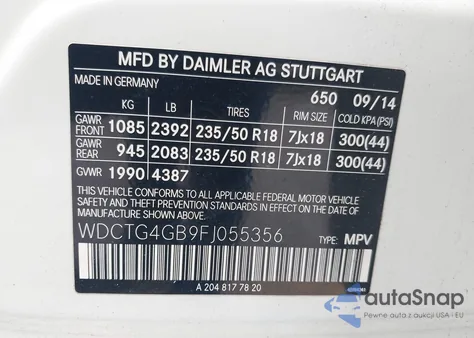 2015 Mercedes-Benz Gla 250 4Matic z USA, uszkodzony, nr VIN WDCTG4GB9FJ055356